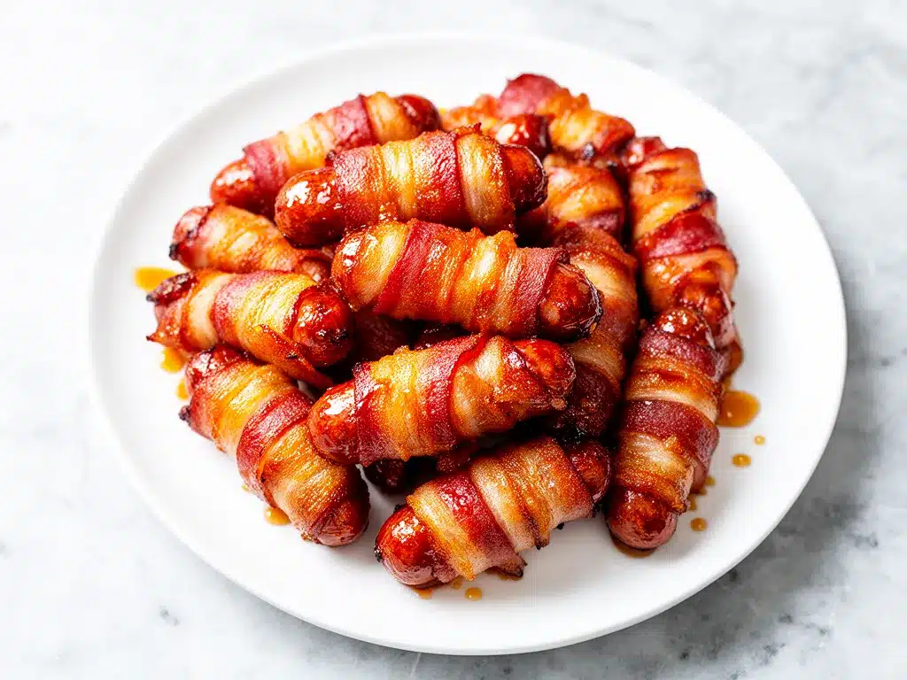 Bacon Wrapped Smokies: 20-Min Easy Brown Sugar Glaze 4 bacon wrapped smokies preparation steps