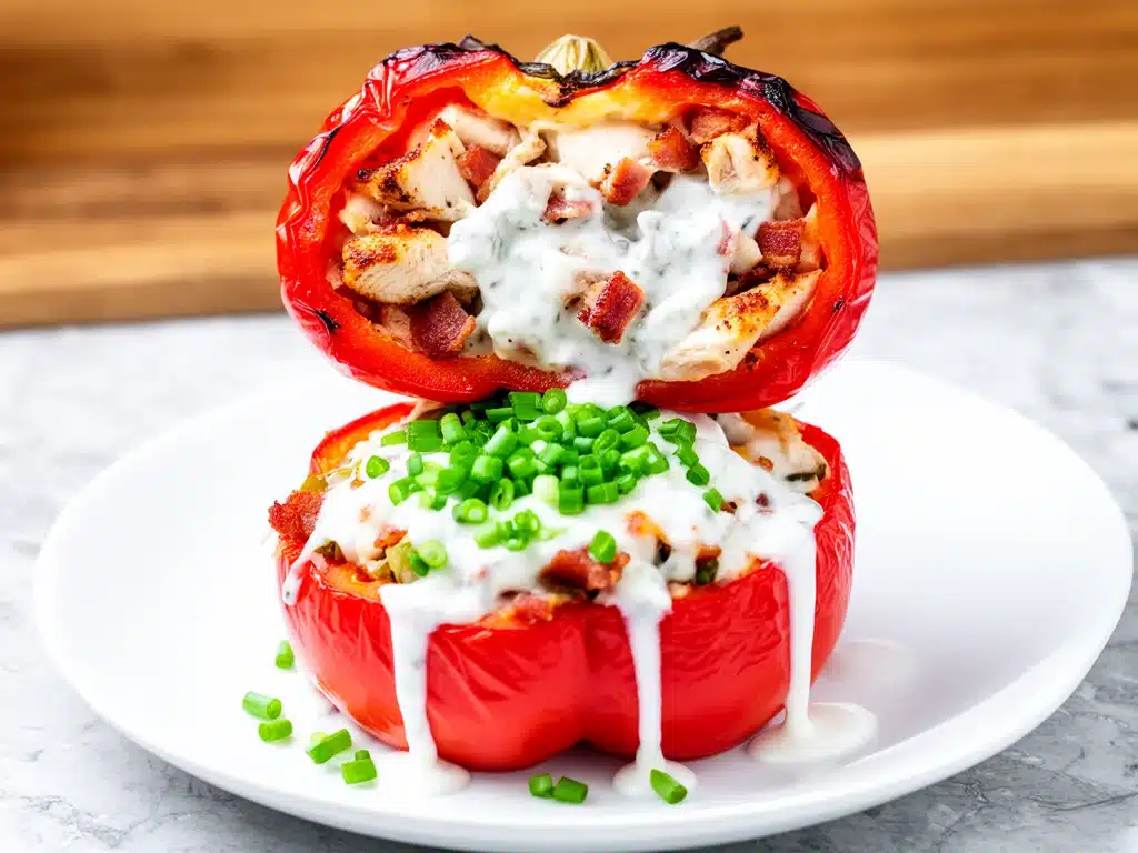 baked chicken bacon ranch stuffed peppers - featured image