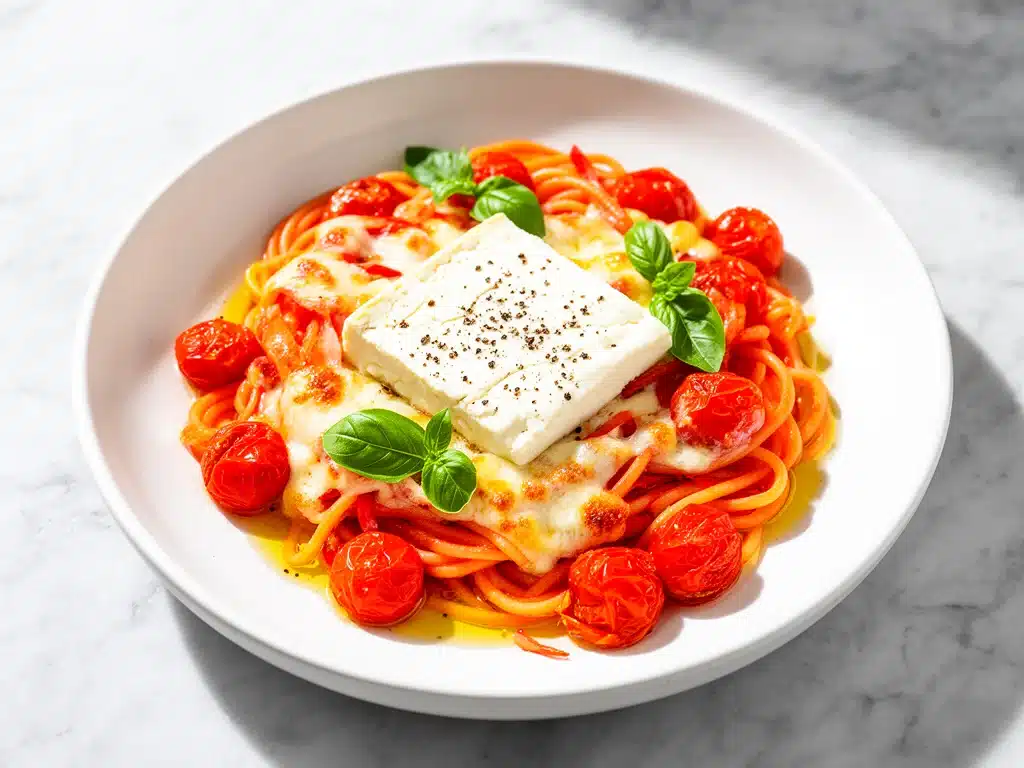 baked feta pasta with cherry tomatoes - featured image
