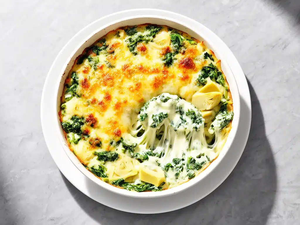 Cheesy Spinach Artichoke Dip Recipe Easy 5-Ingredient Dip to Make on Repeat 4 cheesy spinach artichoke dip preparation steps