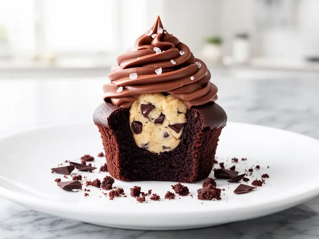 cookie dough stuffed chocolate cupcakes - featured image