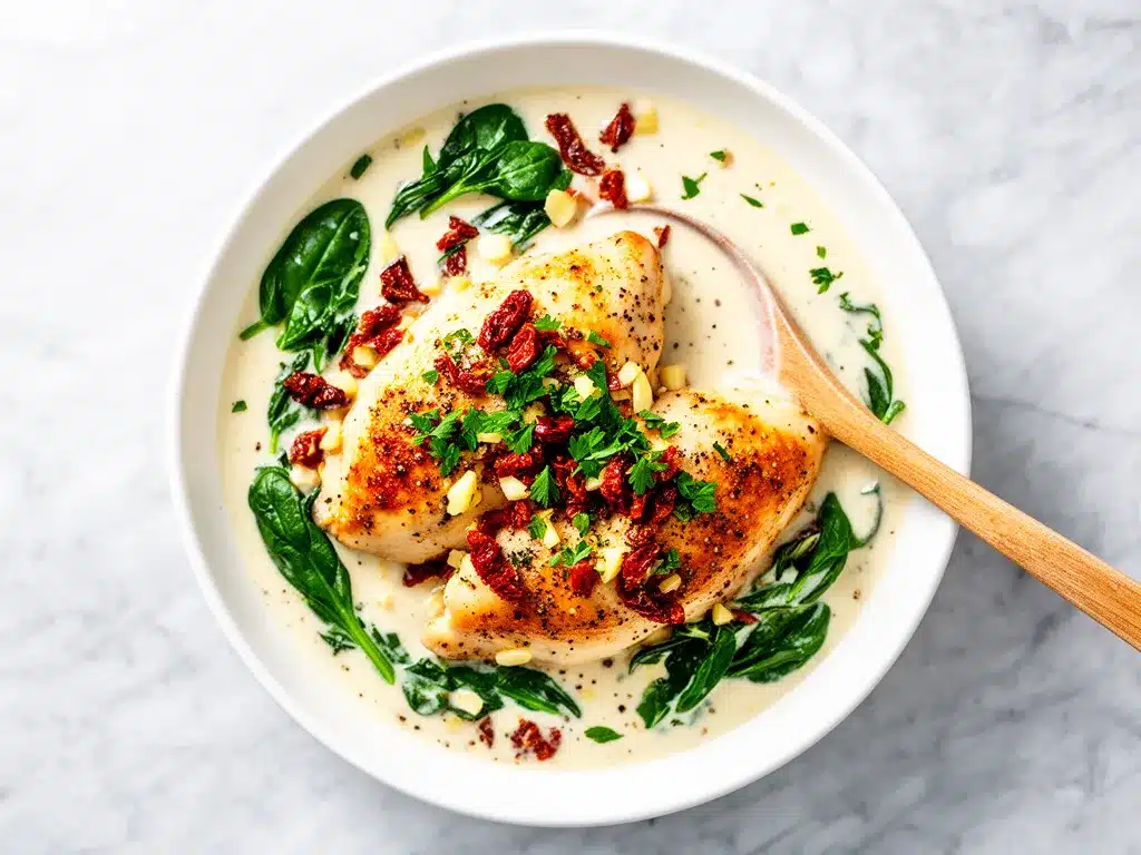 Creamy Tuscan Garlic Chicken Recipe 5 Easy Steps for Busy Weeknights 4 creamy tuscan garlic chicken preparation steps