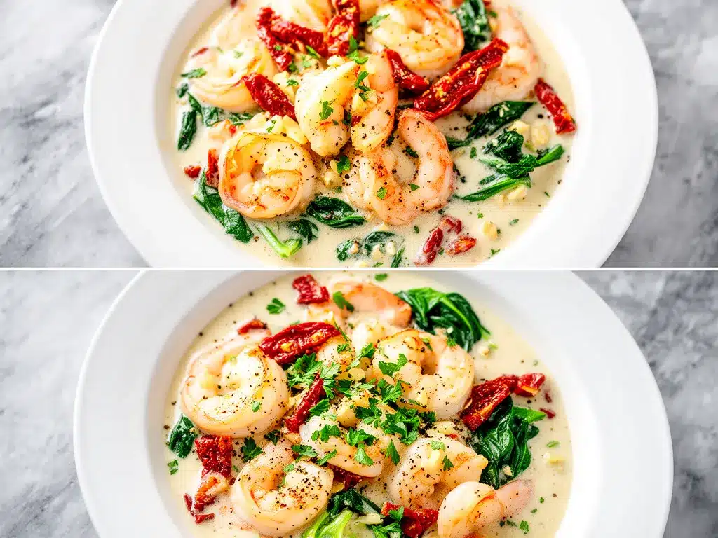 Creamy Tuscan Shrimp Skillet Recipe Easy 20-Minute Dinner for Busy Weeknights 4 creamy tuscan shrimp skillet preparation steps