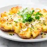 crispy garlic Parmesan smashed potatoes - featured image