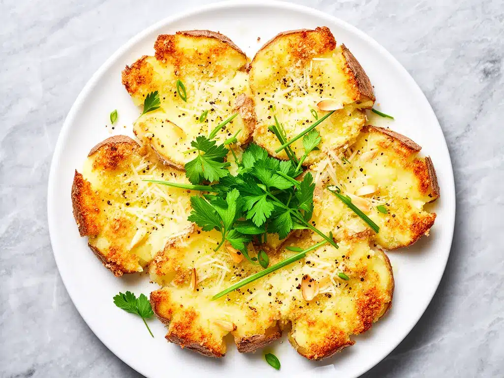 Crispy Garlic Parmesan Smashed Potatoes Easy Recipe with Simple Ingredients 4 crispy garlic Parmesan smashed potatoes preparation steps