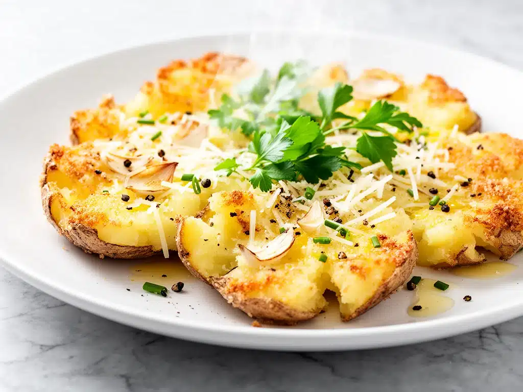 crispy garlic Parmesan smashed potatoes - featured image