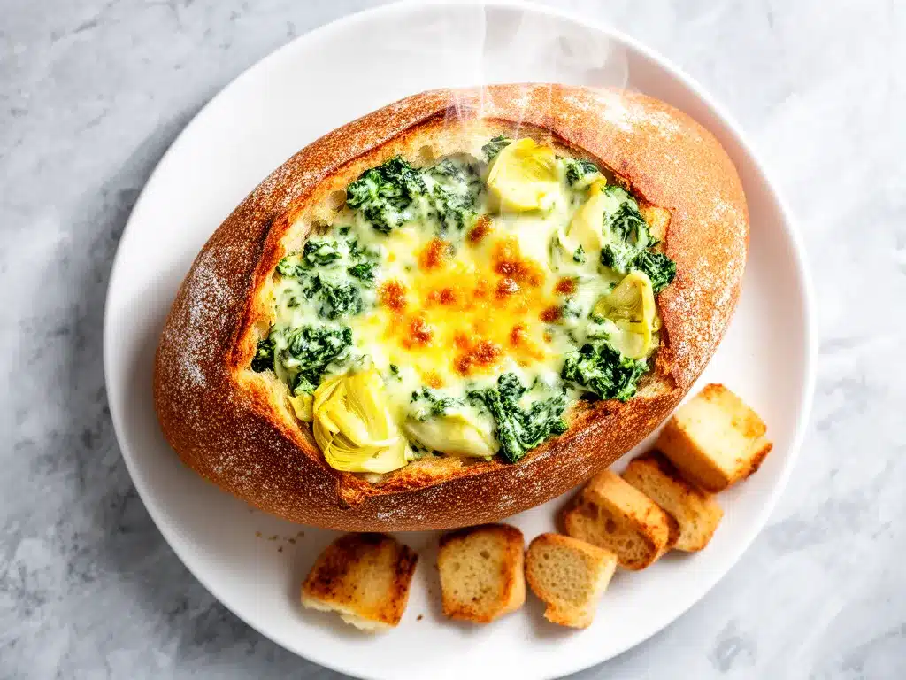 Football Party Spinach Artichoke Stuffed Bread Bowl Recipe Your Family Will Crave 4 football party spinach artichoke stuffed bread bowl preparation steps