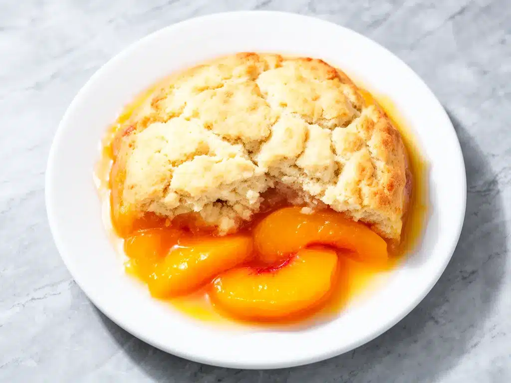 Peach Cobbler with Buttery Biscuit Topping Easy Weeknight Dessert Recipe 4 peach cobbler with buttery biscuit topping preparation steps
