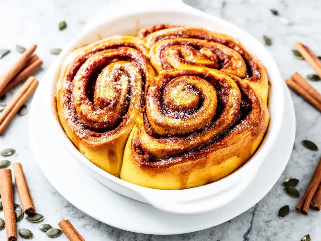 pumpkin spice cinnamon roll bake - featured image