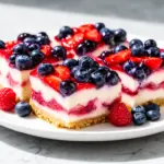 red white and blue berry cheesecake bars - featured image