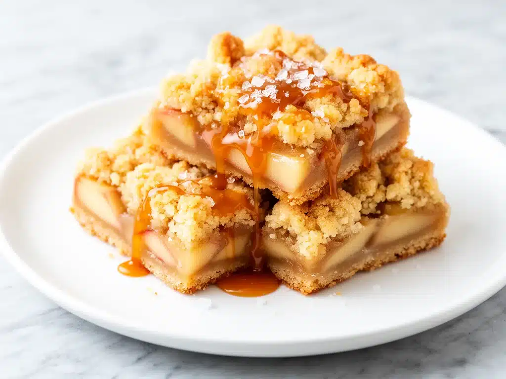 salted caramel apple crumble bars - featured image