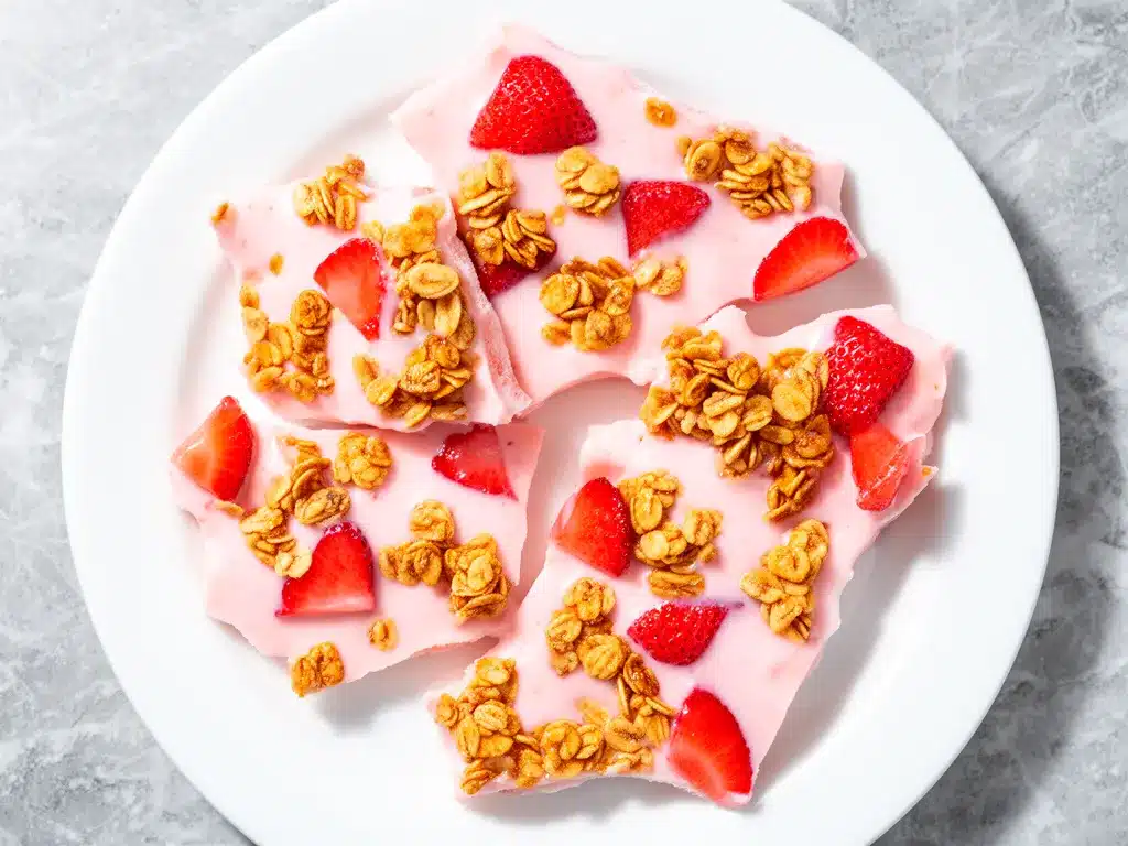 Back-to-School Strawberry Yogurt Granola Bark Recipe Easy Homemade Snack Ideas 4 strawberry yogurt granola bark preparation steps