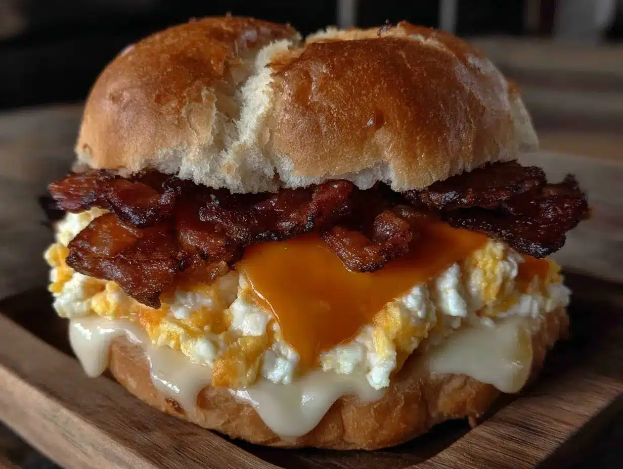 Fluffy Egg and Cheese Breakfast Sandwich with Crispy Bacon 4 fluffy egg and cheese breakfast sandwich preparation steps