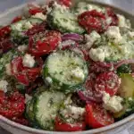labor day cucumber tomato salad - featured image