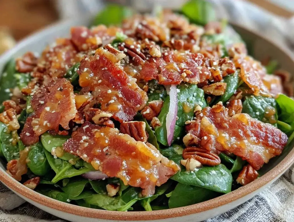spinach salad with warm bacon vinaigrette - featured image