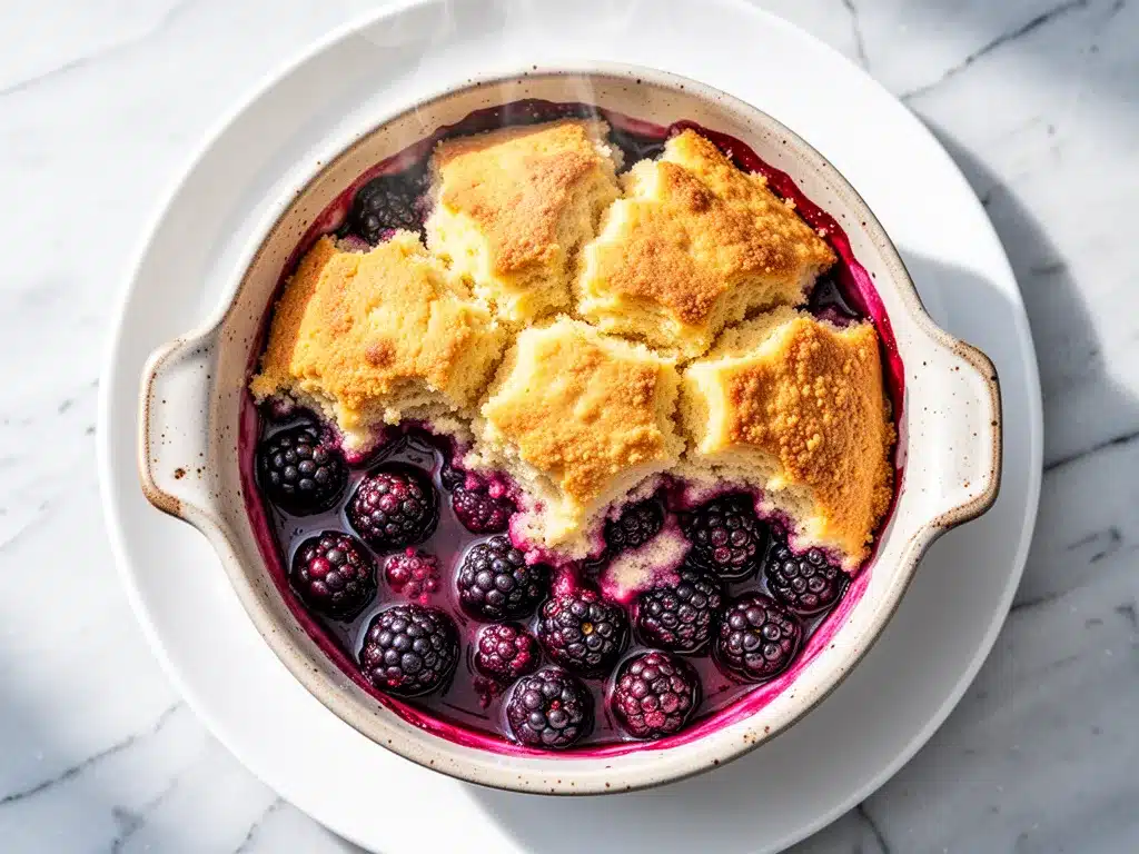 Blackberry Cobbler with Buttery Cornmeal Biscuit Topping 4 blackberry cobbler preparation steps