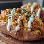 buffalo chicken stuffed sweet potato - featured image