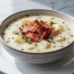 creamy potato soup with crispy bacon - featured image