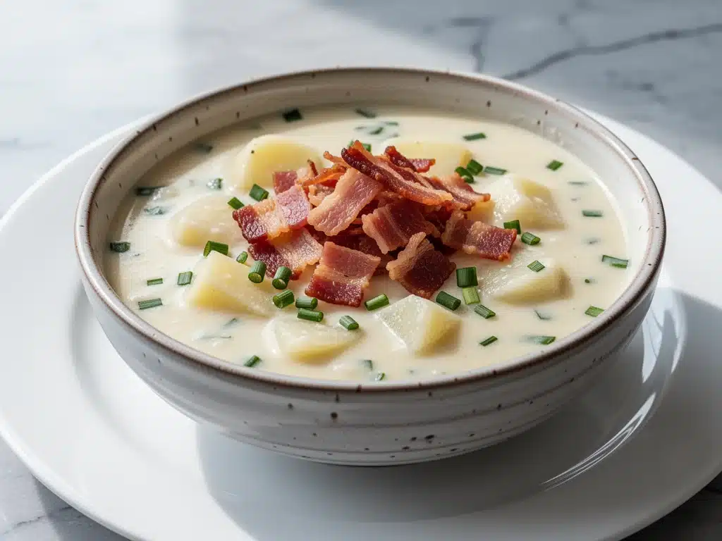 creamy potato soup with crispy bacon - featured image