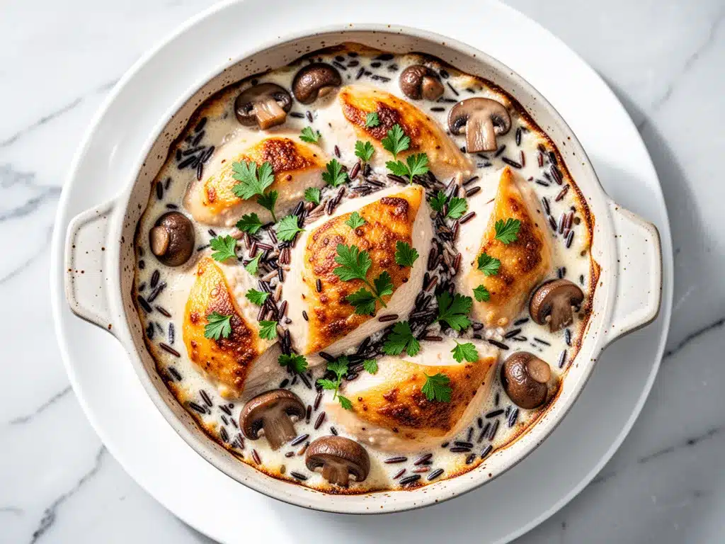 Creamy Wild Rice and Mushroom Chicken Casserole: 5-Step Easy Dinner 4 creamy wild rice and mushroom chicken casserole preparation steps