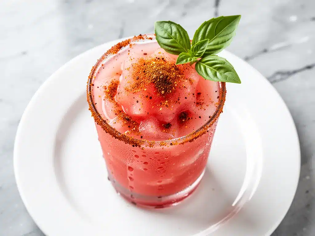 Frozen Watermelon Basil Margarita with Tajin Rim: Easy Summer Recipe 4 frozen watermelon basil margarita preparation steps
