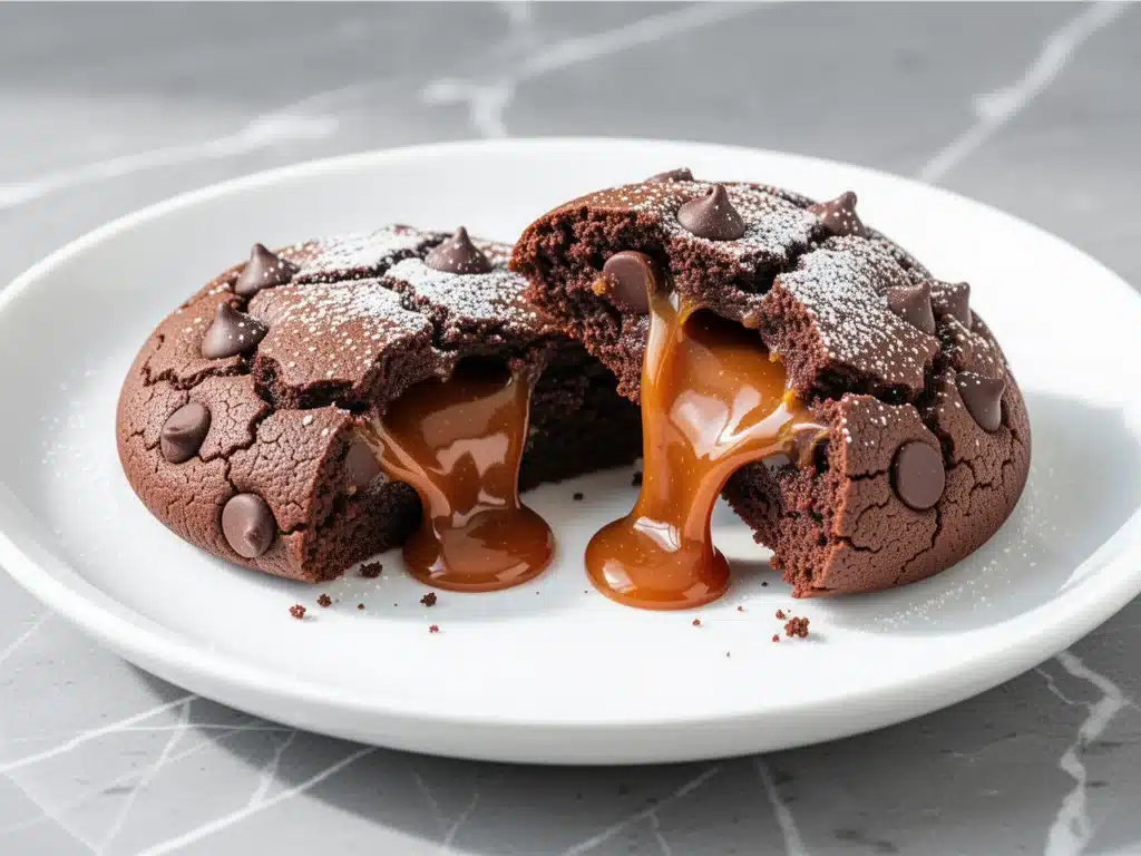 gooey caramel stuffed chocolate cookies - featured image