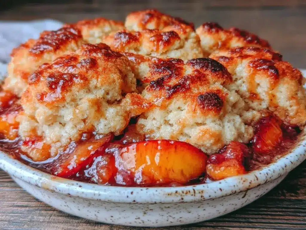 old fashioned peach cobbler - featured image