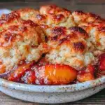 old fashioned peach cobbler - featured image