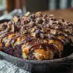 Reeses Peanut Butter Chocolate Poke Cake - featured image