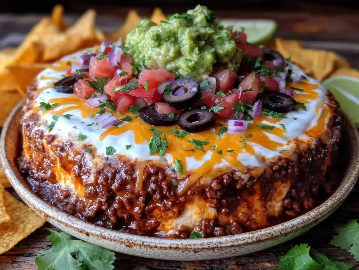 Best 7-Layer Taco Dip Recipe (Easy Game Day Snack) 4 seven layer taco dip preparation steps
