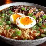 spicy ramen noodle bowls with jammy eggs - featured image